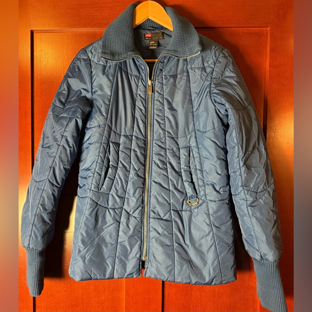 Diesel Women's Royal Blue Sleek Puffer Jacket Size Medium